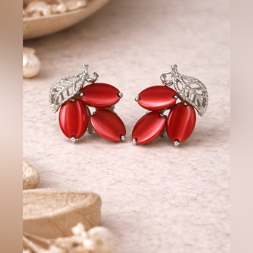 Vintage Lisner Red Opalescent Clip On Earrings | Mid Century Statement